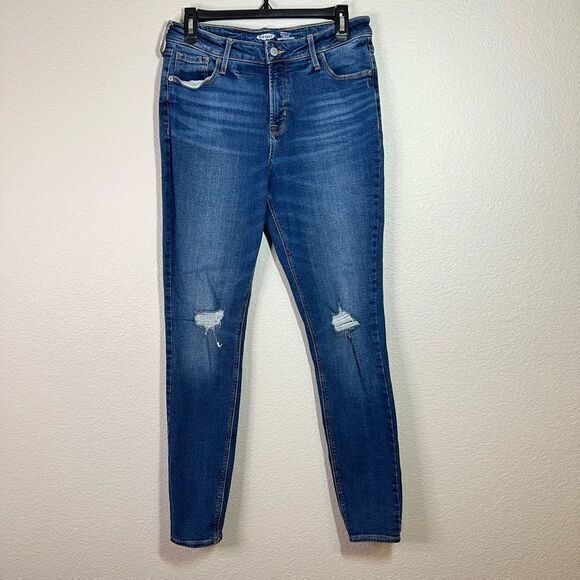 Old Navy Denim - Old Navy Women's Super Skinny Jeans High Rise Rockstar Distressed Blue 10 Long‎